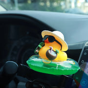 Tropical Rubber Duck Car Ornament Funny Beach Duck with Sunglasses Coconut Float Car Interior