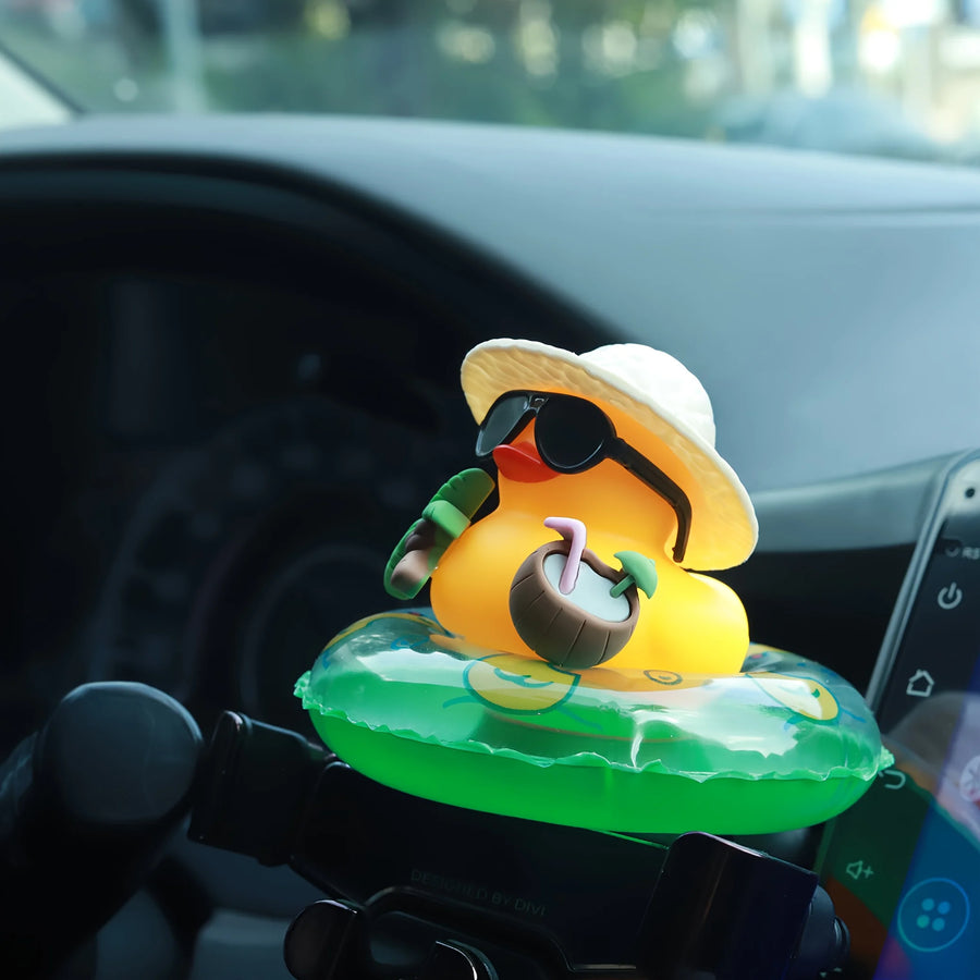 Tropical Rubber Duck Car Ornament Funny Beach Duck with Sunglasses Coconut Float Car Interior