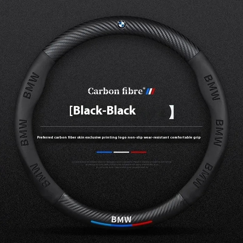 Anti-Slip Carbon Fiber-Look Leather Steering Wheel Cover for BMW