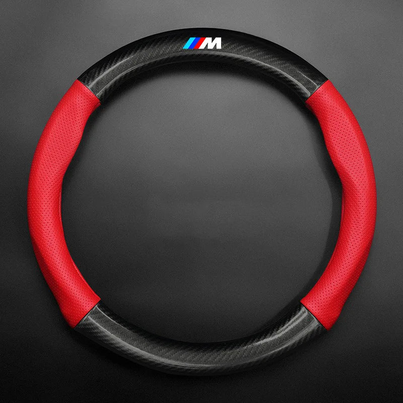 Anti-Slip Carbon Fiber Leather Steering Wheel Cover for BMW Vehicles