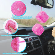 Pair of Retro Plush Fuzzy Dice Rearview Mirror Ornaments