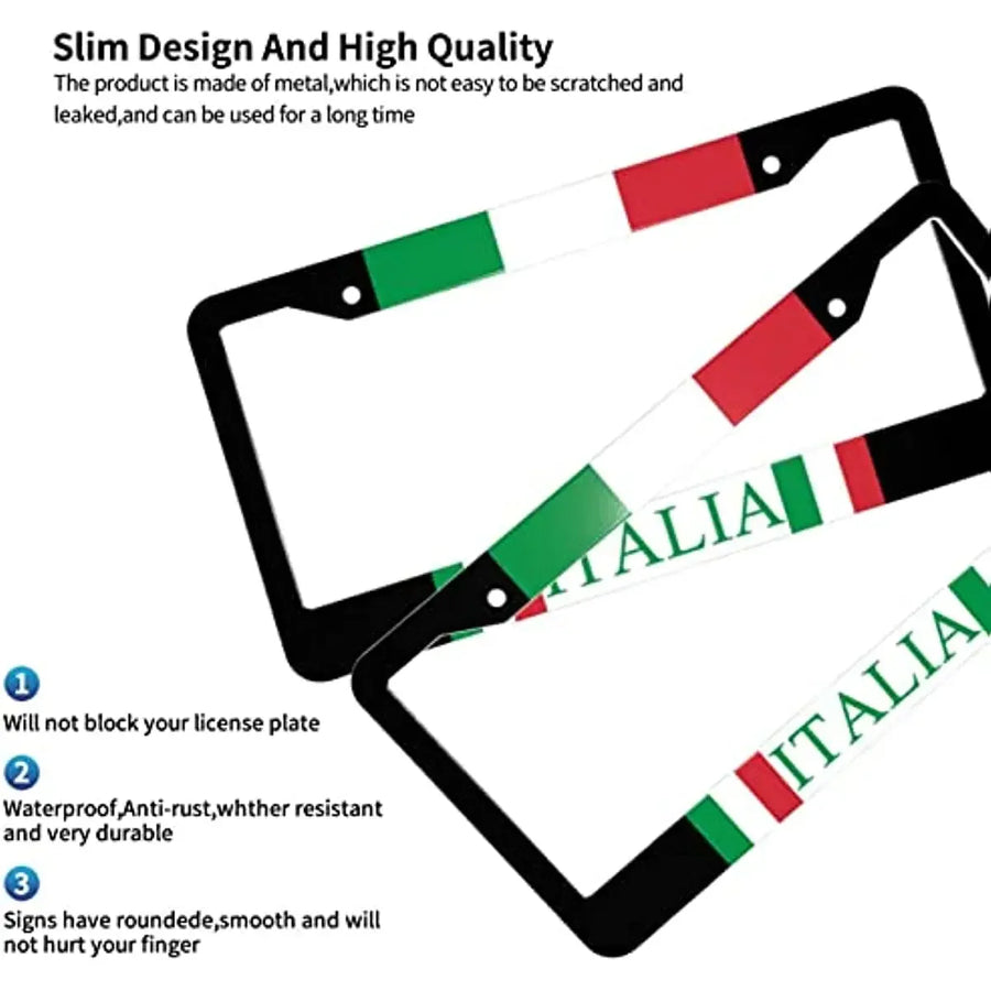 2-Piece Italian Flag Aluminum License Plate Frame Set