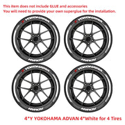 Yokohama Tire Letter Stickers Set for 4 Wheels 3D Pvc Raised Tire Decals Waterproof Racing Sidewall Decor