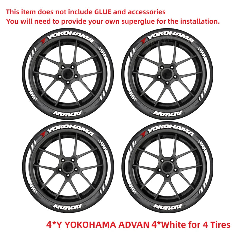 Yokohama Tire Letter Stickers Set for 4 Wheels 3D Pvc Raised Tire Decals Waterproof Racing Sidewall Decor