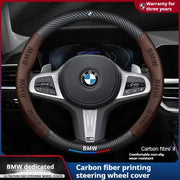 Anti-Slip Carbon Fiber-Look Leather Steering Wheel Cover for BMW