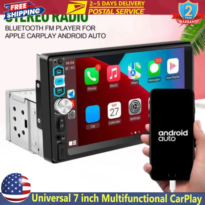 7-Inch Single-DIN Android Touchscreen Receiver with CarPlay & GPS