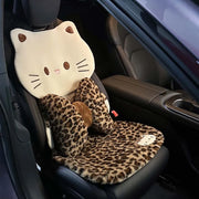 Fun Leopard Print Cartoon Cat Plush Car Seat Covers Set Soft Breathable Rabbit Fur Material