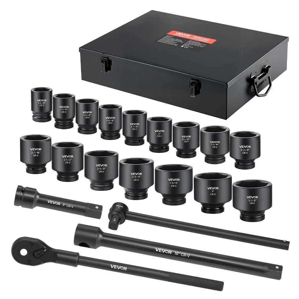 21-Piece 1 in Drive Shallow SAE Impact Socket Set