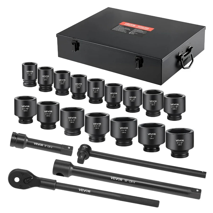 21-Piece 1 in Drive Shallow SAE Impact Socket Set