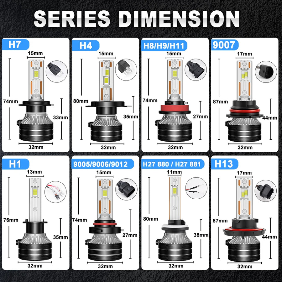 H1/H4/H7/H11/H13/H27 LED Headlight Bulb – 6000K, CANBUS