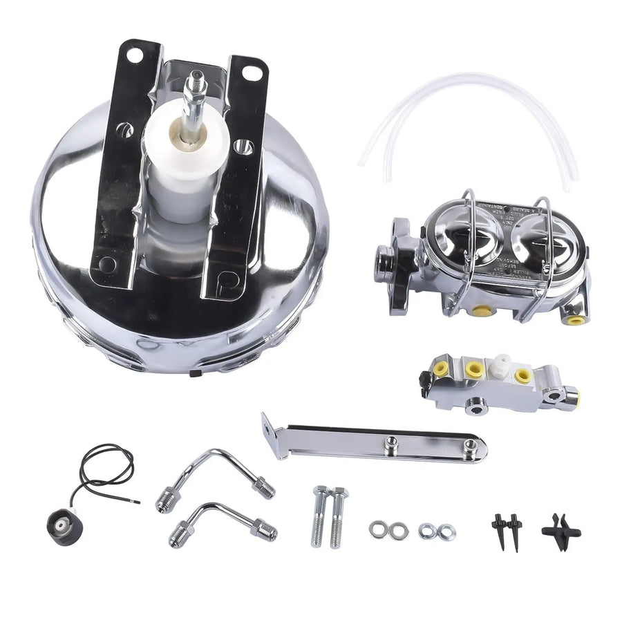 11-Inch Chrome Brake Booster, Master Cylinder & Valve Kit for Chevrolet/GMC 1973-1993