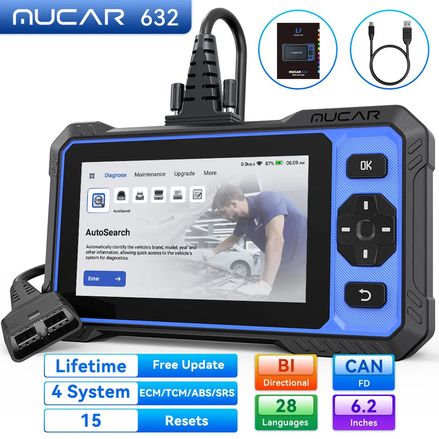 632 OBD2 Bi-Directional Diagnostic Scanner – 4-System / 15-Service