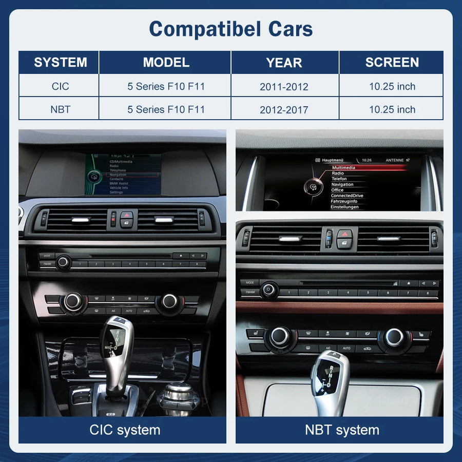 10.25-Inch CarPlay and Android Auto Display for BMW 5 Series F10/F11 2011–2017