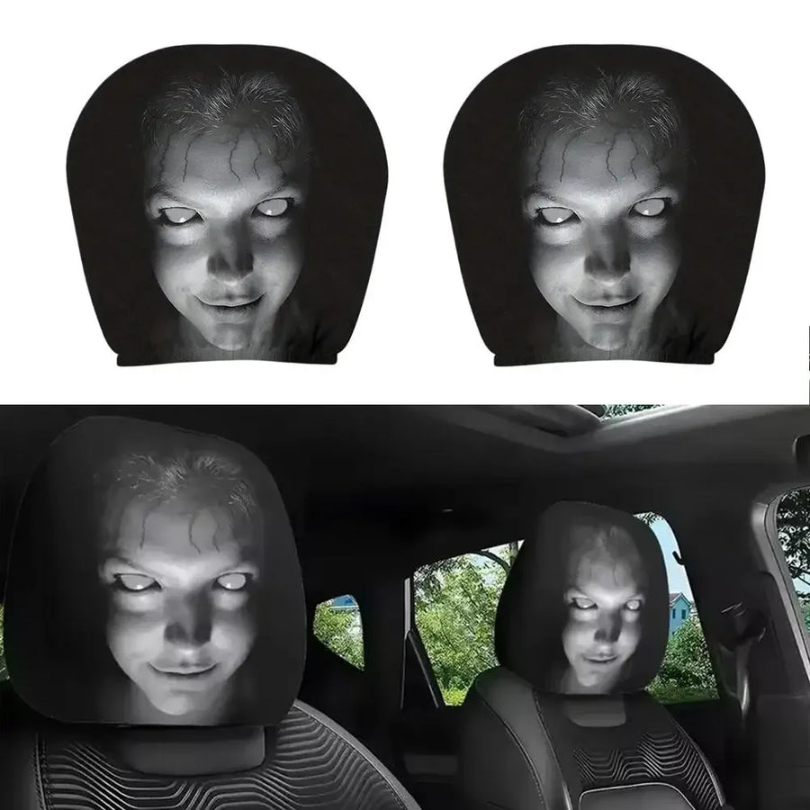 2-Piece Horror Design Car Headrest Covers – Universal Halloween Seat Decor