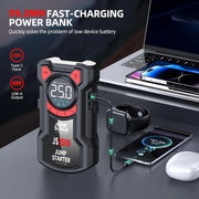 12V Car Jump Starter with Air Compressor, Power Bank and Flashlight