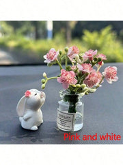 Cute Rabbit Ornament Flower Vase Decor for Car Interior