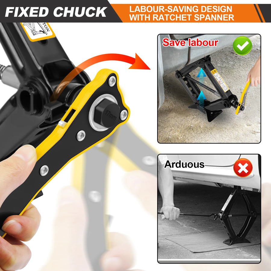 2-Ton Scissor Jack with Lug Wrench, 4.1-15.2 Inch Lift Range