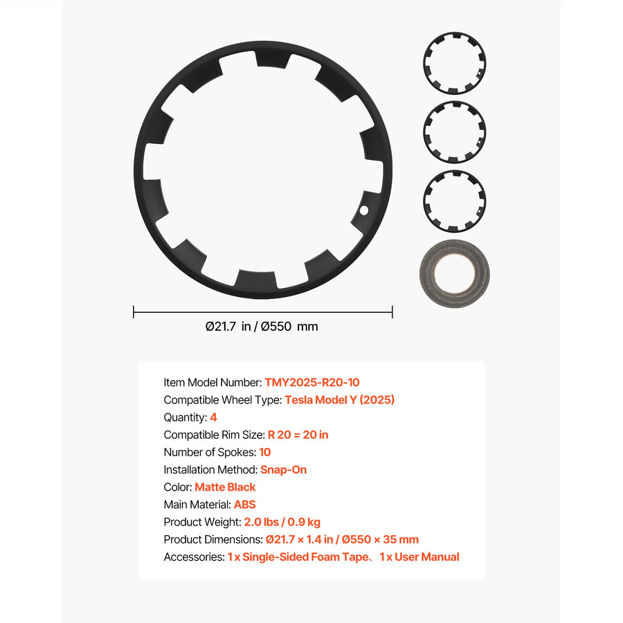 Matte Black Wheel Cover Set – Tesla Model 3/Y 18–20 in