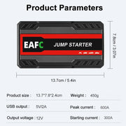 600A 12V Portable Car Jump Starter with Power Bank and LED Light