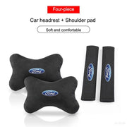 Suede Headrest Neck Pillow and Seat Belt Shoulder Cover Accessories for Ford Vehicles