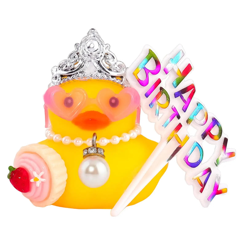 Birthday Rubber Duck Dashboard Ornament with Crown and Sunglasses