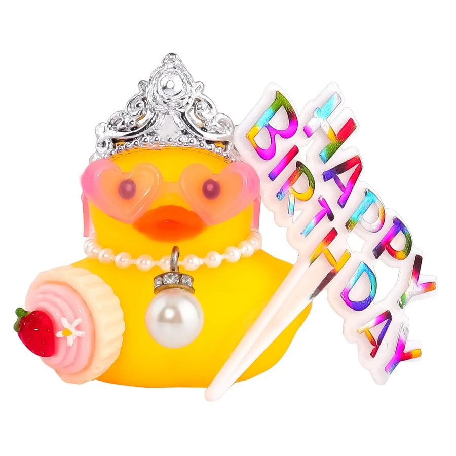 Birthday Rubber Duck Dashboard Ornament with Crown and Sunglasses