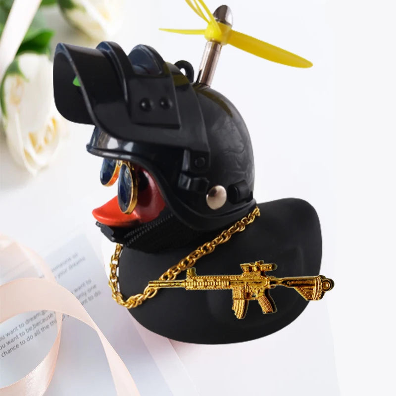 Helmeted Squeaky Rubber Duck Vehicle Ornament with Accessories