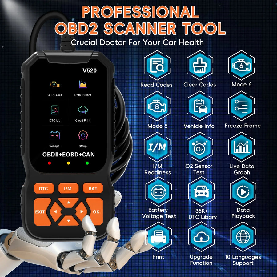V500 OBD2 Code Reader with Vehicle Voltage and Charging Test