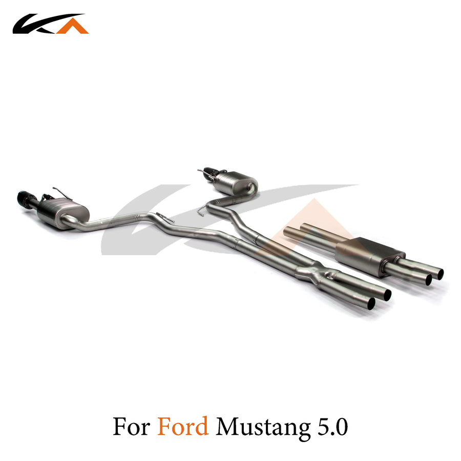 Dual-valve rear mufflers and exhaust piping for Ford Mustang 5.0L