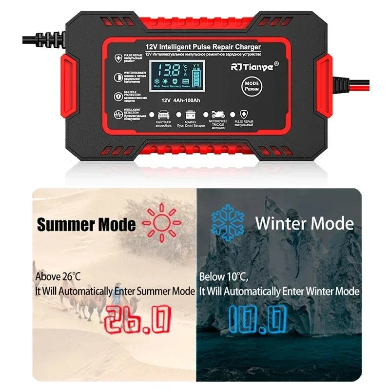 12V 6A Touchscreen Battery Charger with LCD and Pulse Repair Mode