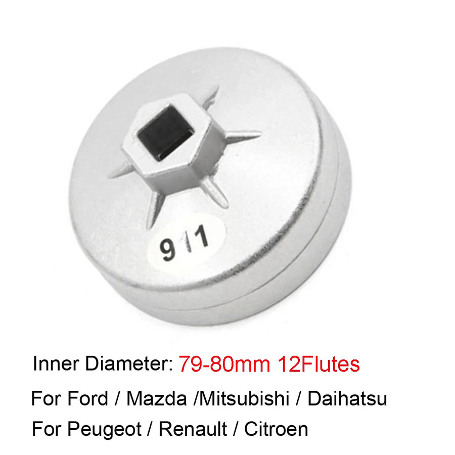 1/2-Inch Drive Aluminum Oil Filter Cap Wrench, 74-92mm Options