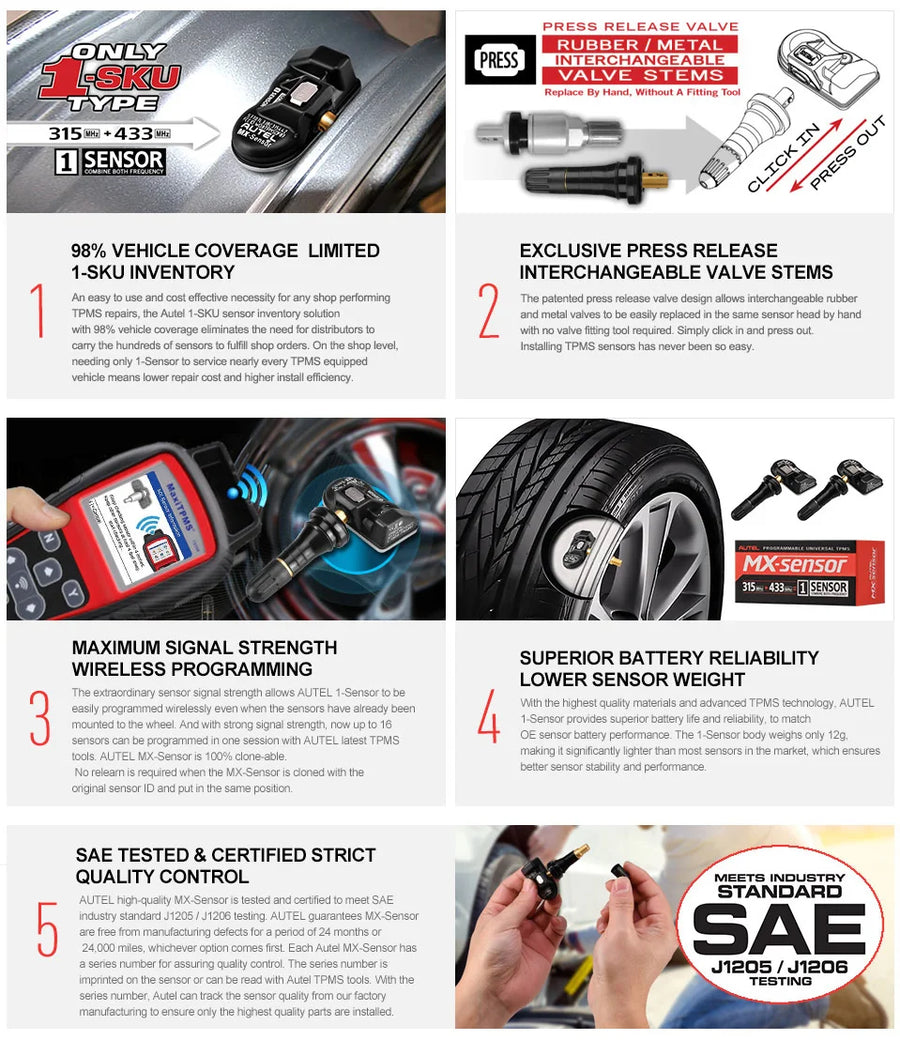 Autel MX-Sensor 315MHz/433MHz Programmable TPMS Sensor