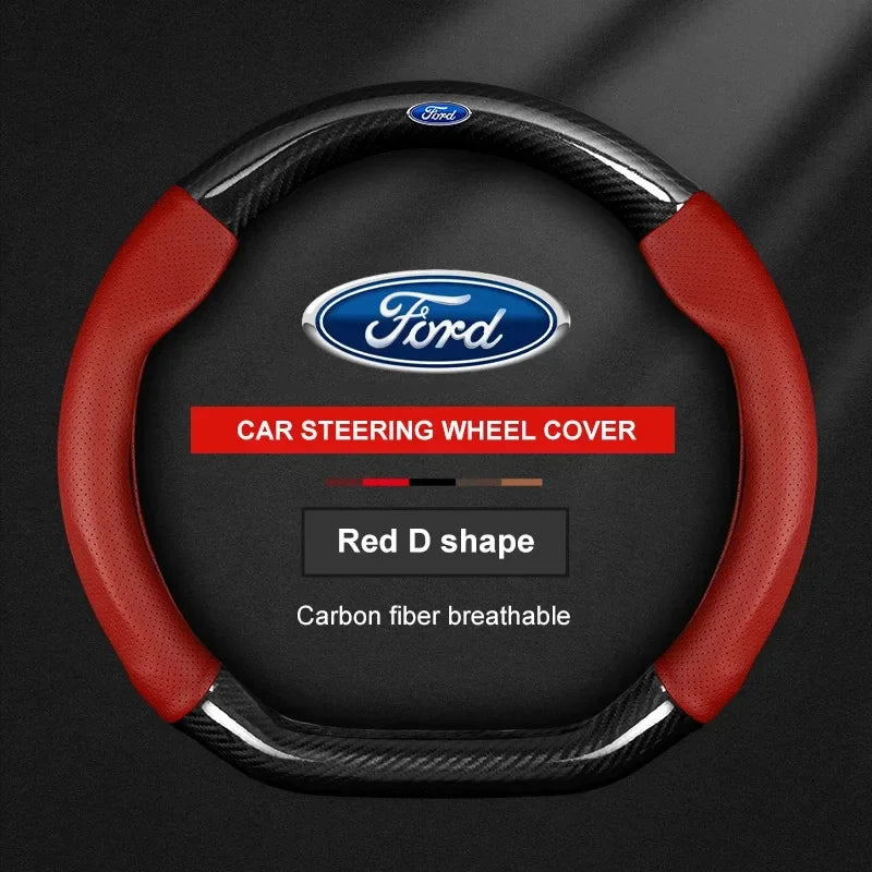 Ventilated Carbon Fiber-Look Steering Wheel Cover for Ford Vehicles