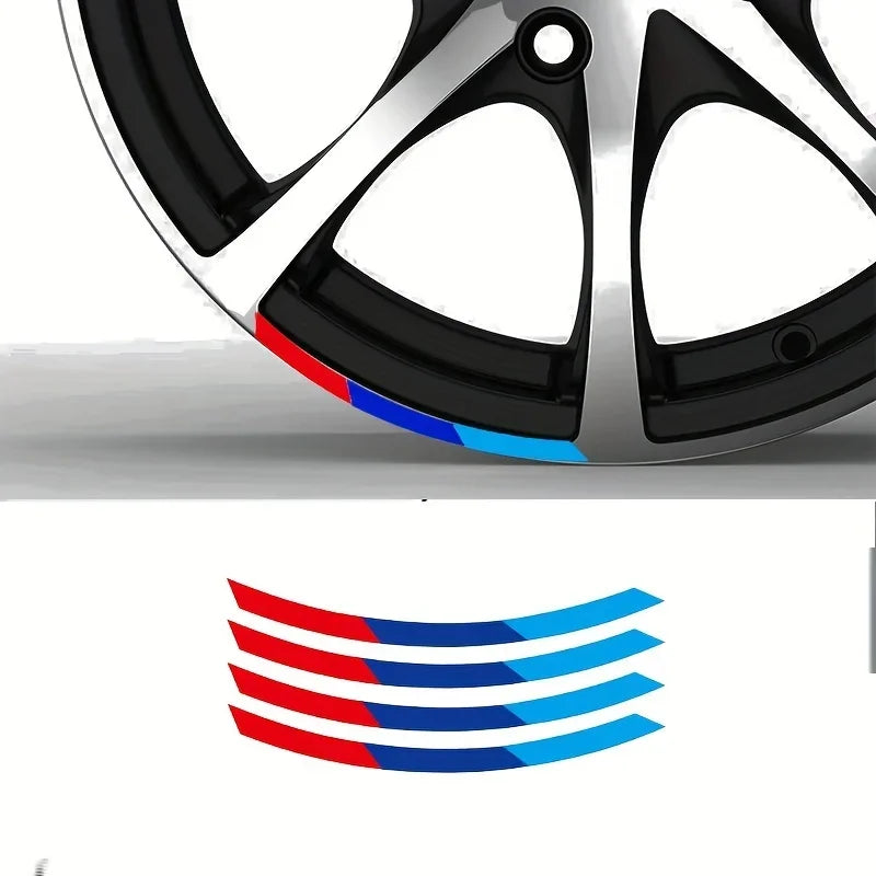 BMW M-Style Tri-Color Wheel Rim Stripe Decals – 4-Piece Set