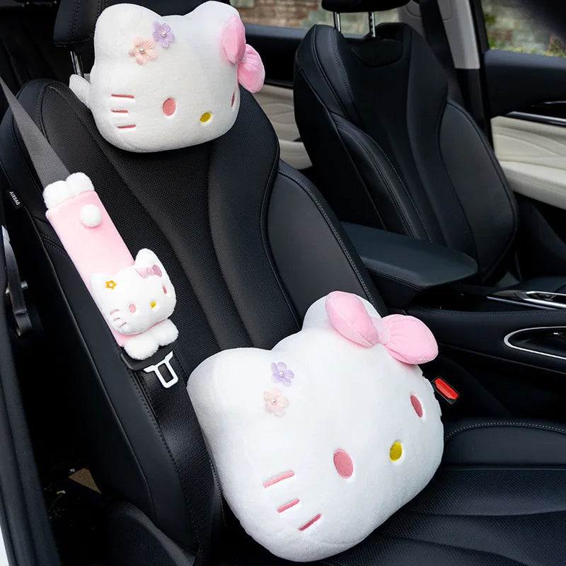 Hello Kitty Plush Car Headrest Pillow and Seat Belt Shoulder Pad Set