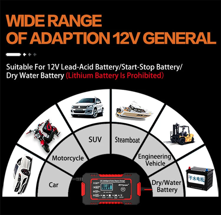 12V 6A Touchscreen Battery Charger with LCD and Pulse Repair Mode