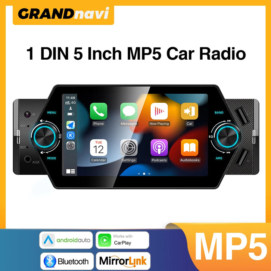 5-Inch 1-DIN CarPlay and Android Auto Touchscreen Car Stereo
