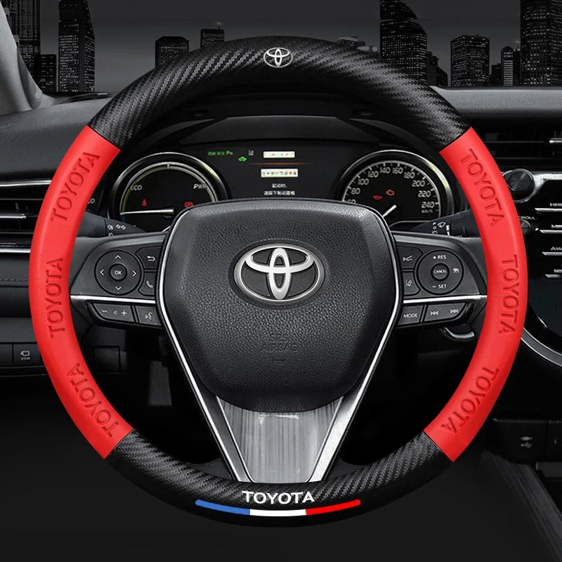 Carbon Fiber-Pattern Leather Steering Wheel Cover for Toyota Vehicles