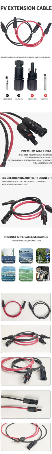 12AWG Solar Extension Cable Pair with Waterproof Connectors
