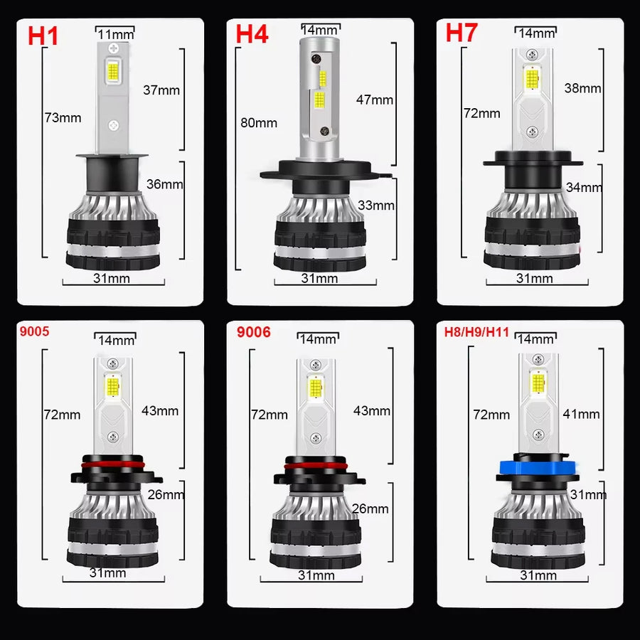 H1/H4/H7/H11/9005/9006 LED Headlight Bulb – 6000K, CANBUS