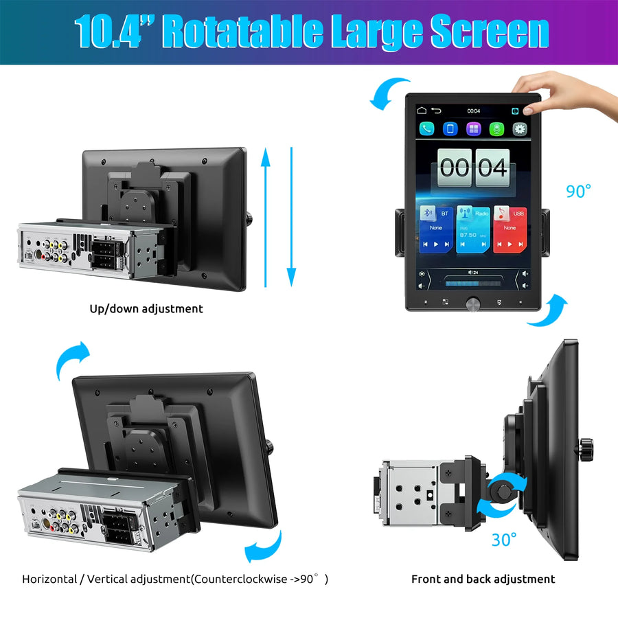 10.4-Inch Rotatable 1-DIN Wireless CarPlay and Android Auto Car Stereo
