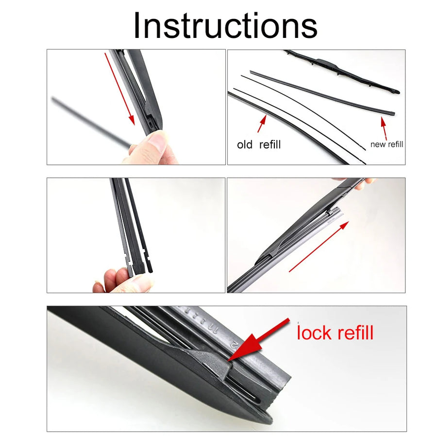 Front Windshield Wiper Blade Refill Set for Hybrid Wiper Blade 14" 16" 18" 20" 22" 24" 26"