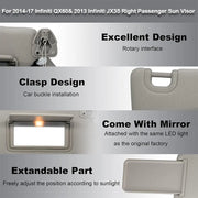 Right Passenger Sun Visor with Lamp for 2013-2018 Nissan Pathfinder QX60 Grey