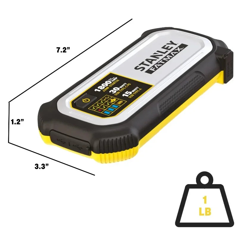 Stanley FATMAX 1800A Lithium Jump Starter with USB-C PD and LED Light