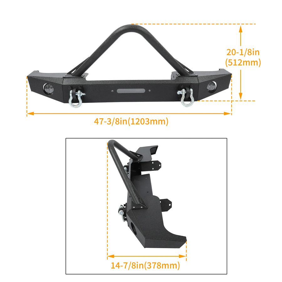 Front Stinger Bumper with Lights and Winch Plate for Jeep Cherokee XJ 1984-2001