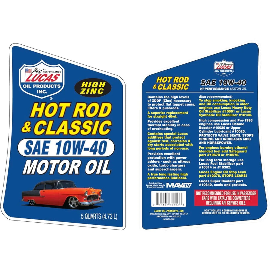 Lucas Oil Hot Rod & Classic Car 10W-40 Motor Oil, 5 Quart