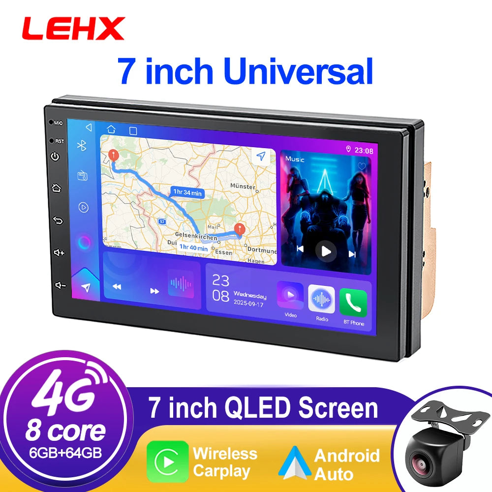 7-Inch 2-DIN Android 15 QLED Car Stereo with Wireless CarPlay and Android Auto