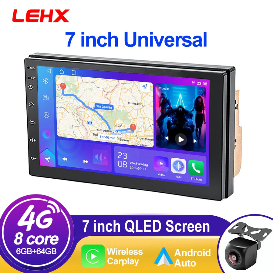 7-Inch 2-DIN Android 15 QLED Car Stereo with Wireless CarPlay and Android Auto