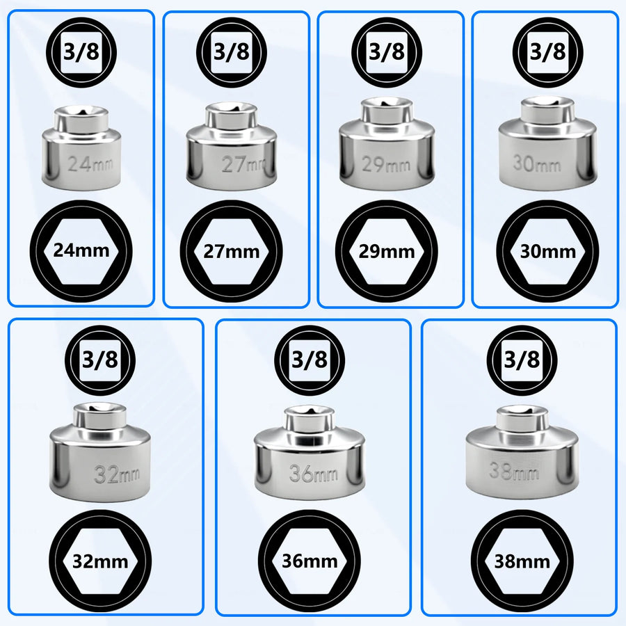 7-Piece Oil Filter Socket Set, 24-38mm, for Mercedes-Benz, BMW, VW and Audi