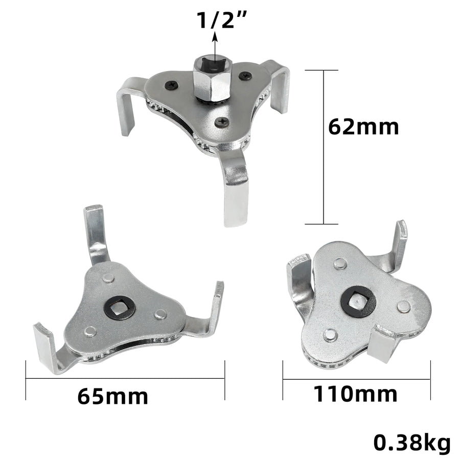 Universal 3-Jaw Oil Filter Wrench, 2.5-4.5 Inch, 1/2-Inch Drive